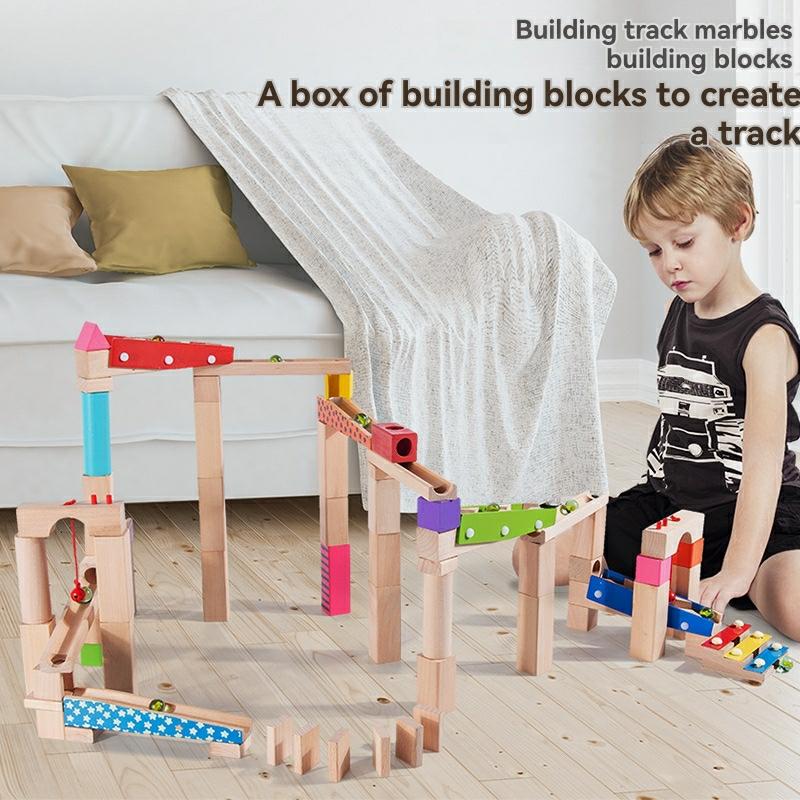 Roba 100-Piece Colorful Wooden Marble Run Set – Educational Building Toy  |  Wood & Jumbo Blocks Building Blocks & Sets Wood & Jumbo Blocks